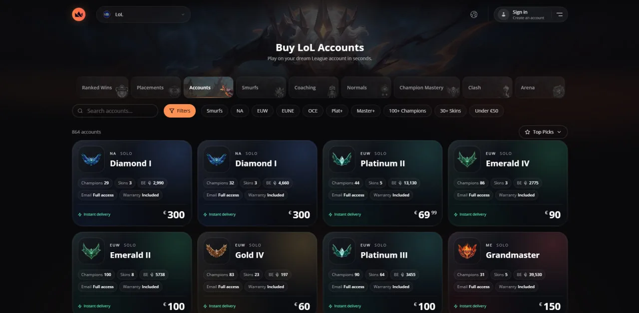 BoostRoyal LoL account shop and boosting service