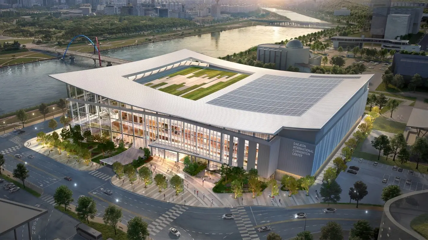 Daejeon Convention Center II (DCC II) exterior, the MSI 2026 venue in Yuseong-gu, South Korea
