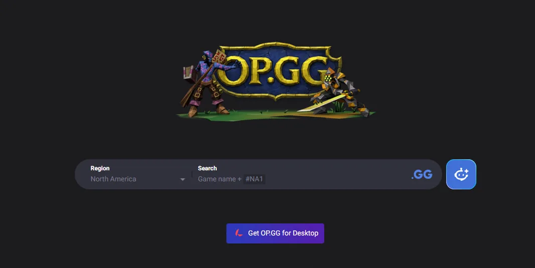 OP.GG homepage search box, the tracker that cannot pull League Classic match history