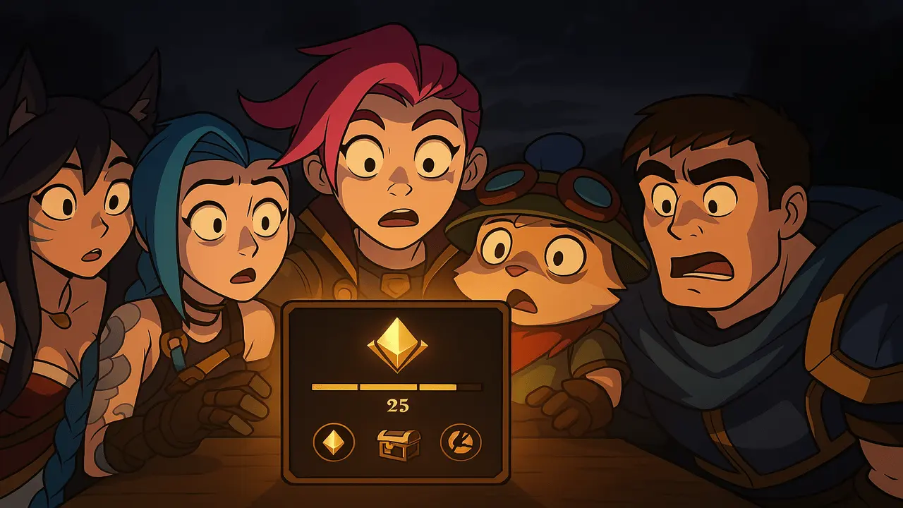 Players looking at a glowing League of Legends Event Pass UI