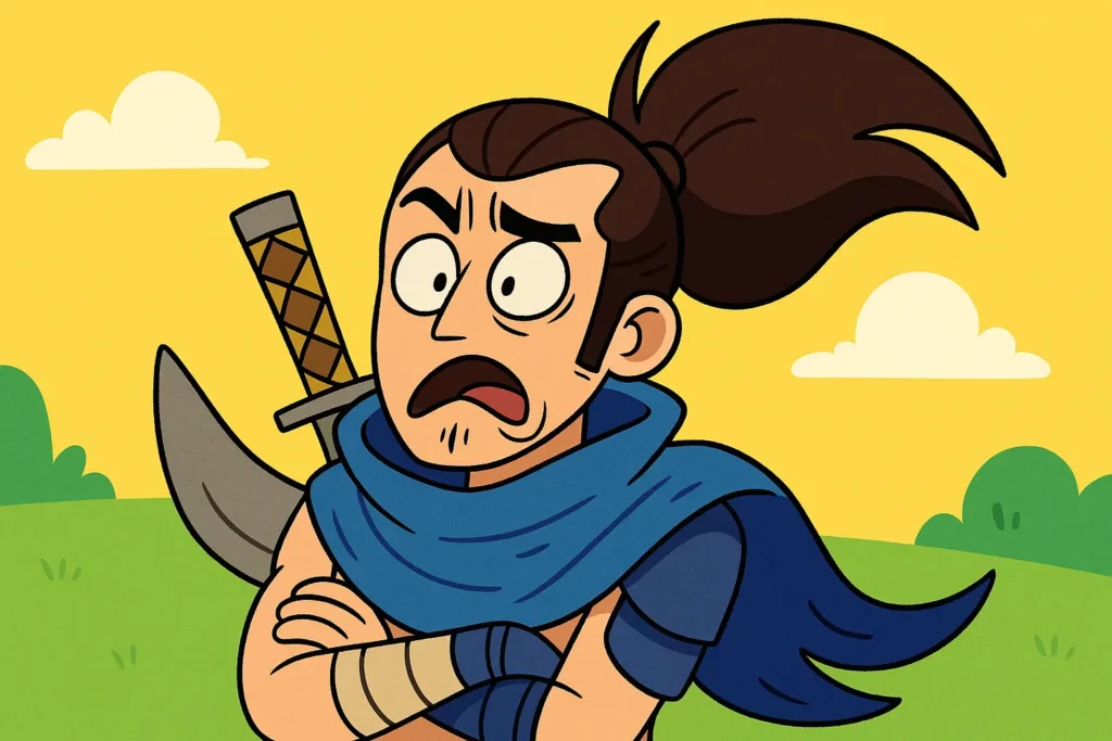 Yasuo mid-lane champion using Wind Wall during a League of Legends match