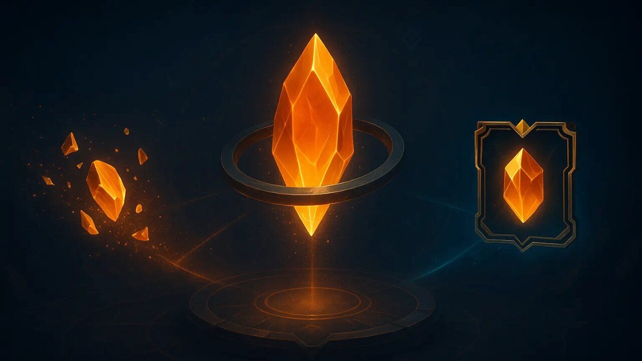 Orange Essence crystal with farming and spending paths in League of Legends guide hero image