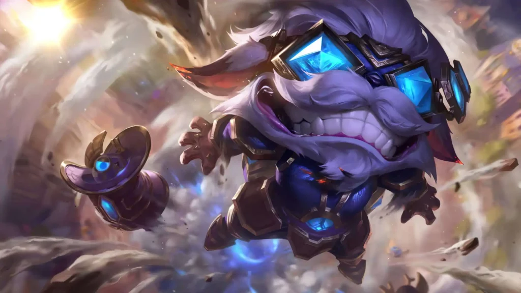 League of Legends champion Ziggs flying with Hextech gear representing alternatives like Korean and Vietnam servers for high level play in 2025